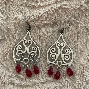 Faceted Silver Tone Garnet Teardrop Chandelier Earrings EUC